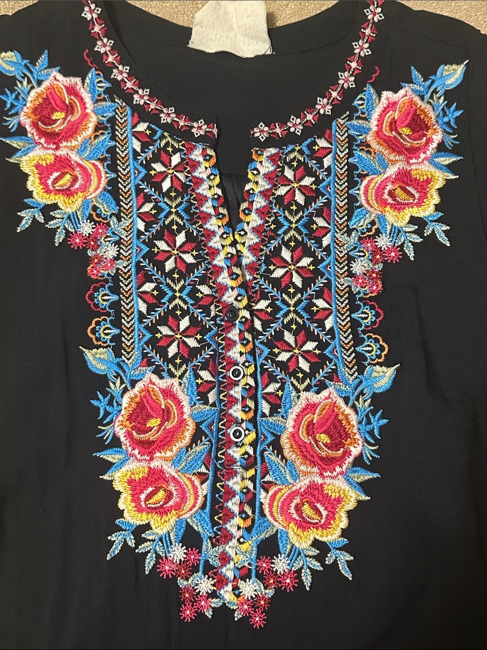 Savanna Jane Black dress with Multicolor Embroidered Yoke - Picture 3 of 4
